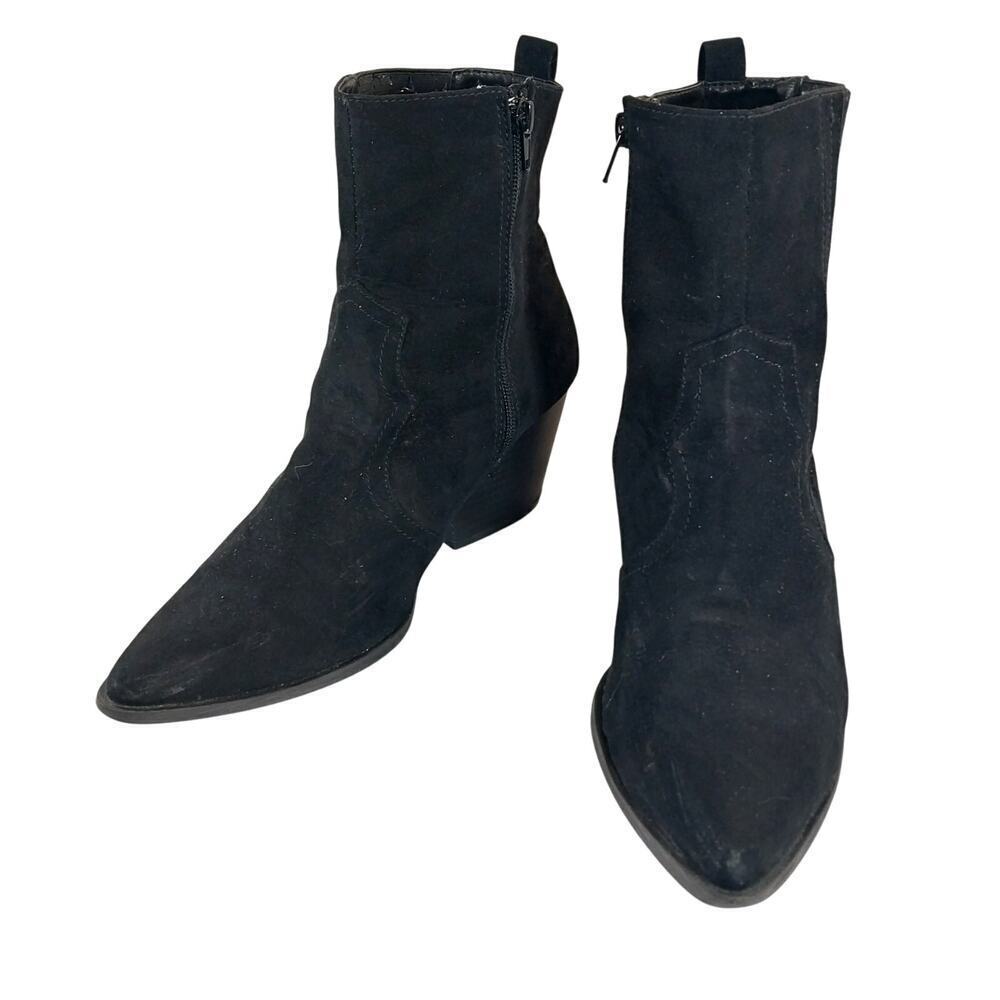 LULU'S! BLACK VEGAN SUEDE LEATHER WESTERN CUT POINTY TOE ANKLE BOOTS! SZ 10M